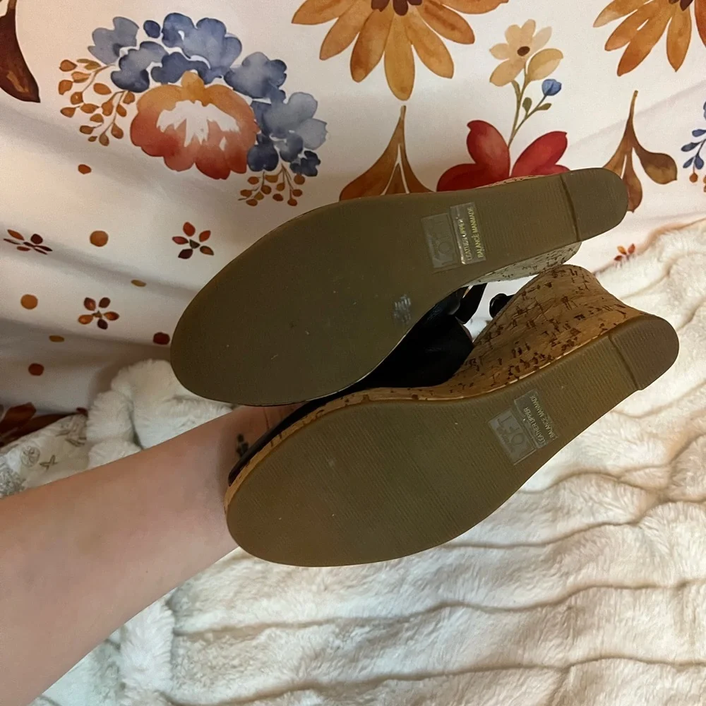 Ann Taylor Loft 6M Womens Tan Black Sprint Summer Cork Wedge Sandals Casual City
